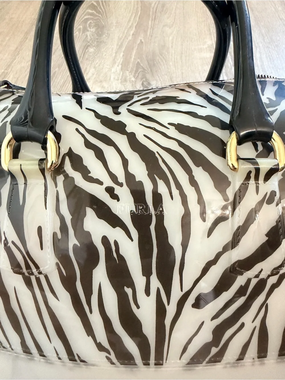 Furla Black & White Zebra-Print Dome Jelly Satchel